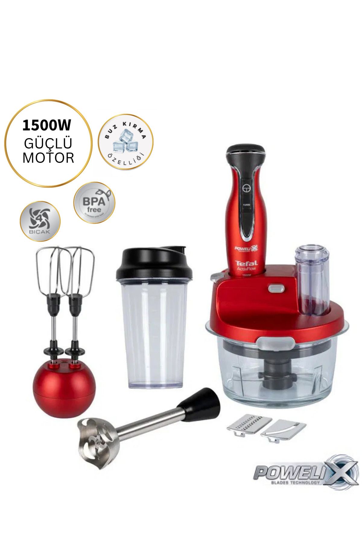 TEFAL 1500w Güçlü Mutfak Robotu Seti - 1500ml Hacim - Cam Hazne, Turbo Fonksiyonlu