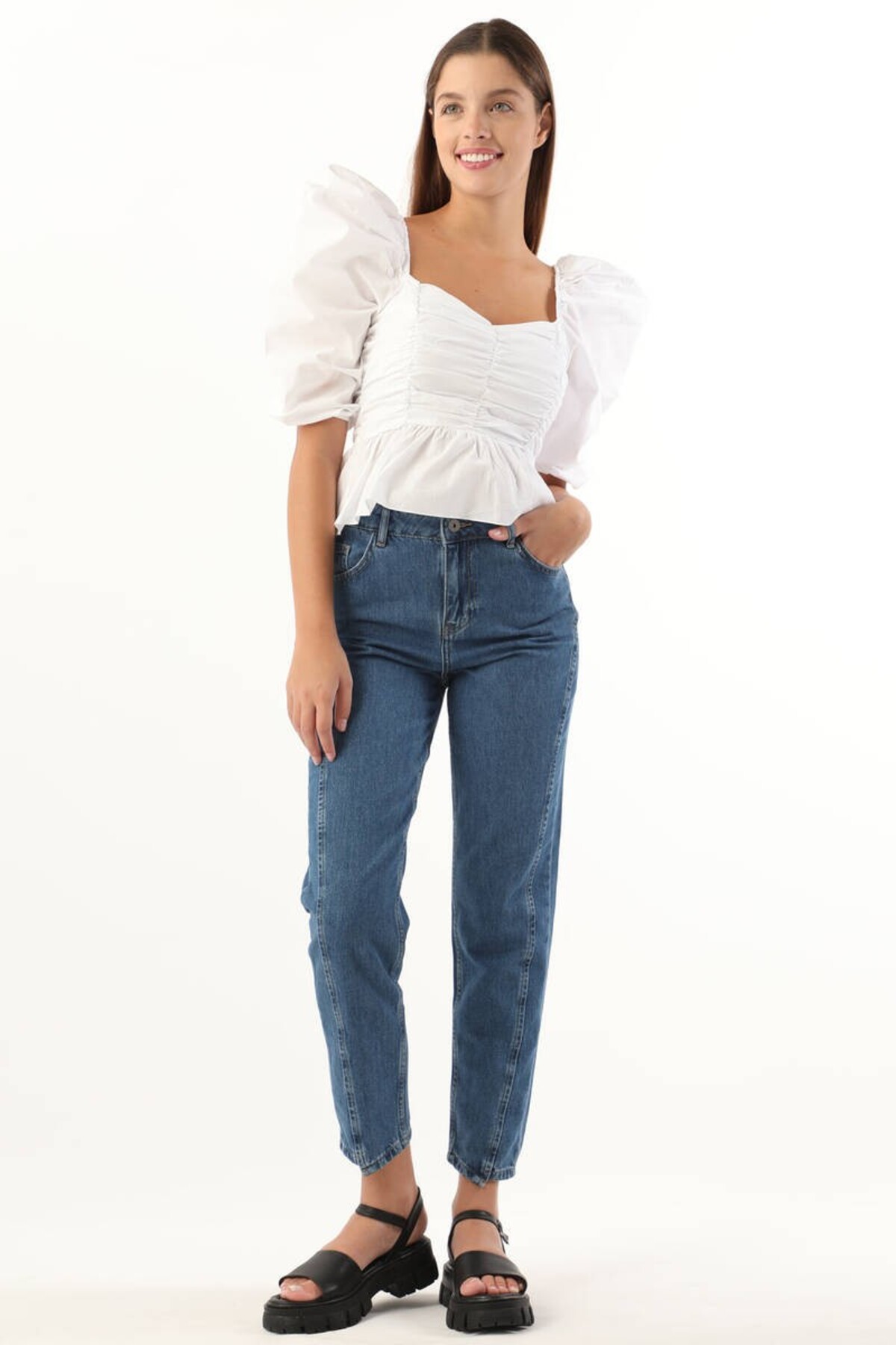 BANNY JEANS  Kadın Yüksek Bel Jean Pantolon Mavi - Görsel 3