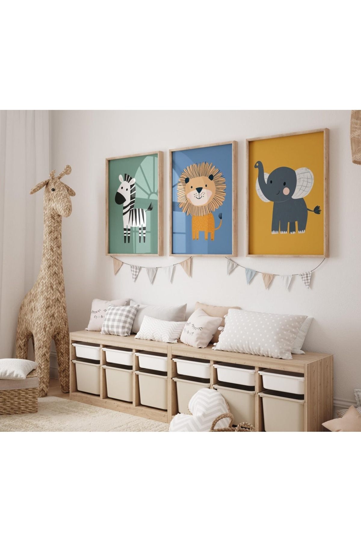 Dekorsiahome 3 Parça Ahşap Çerçeveli Çocuk Odası Tablo Seti SET3089