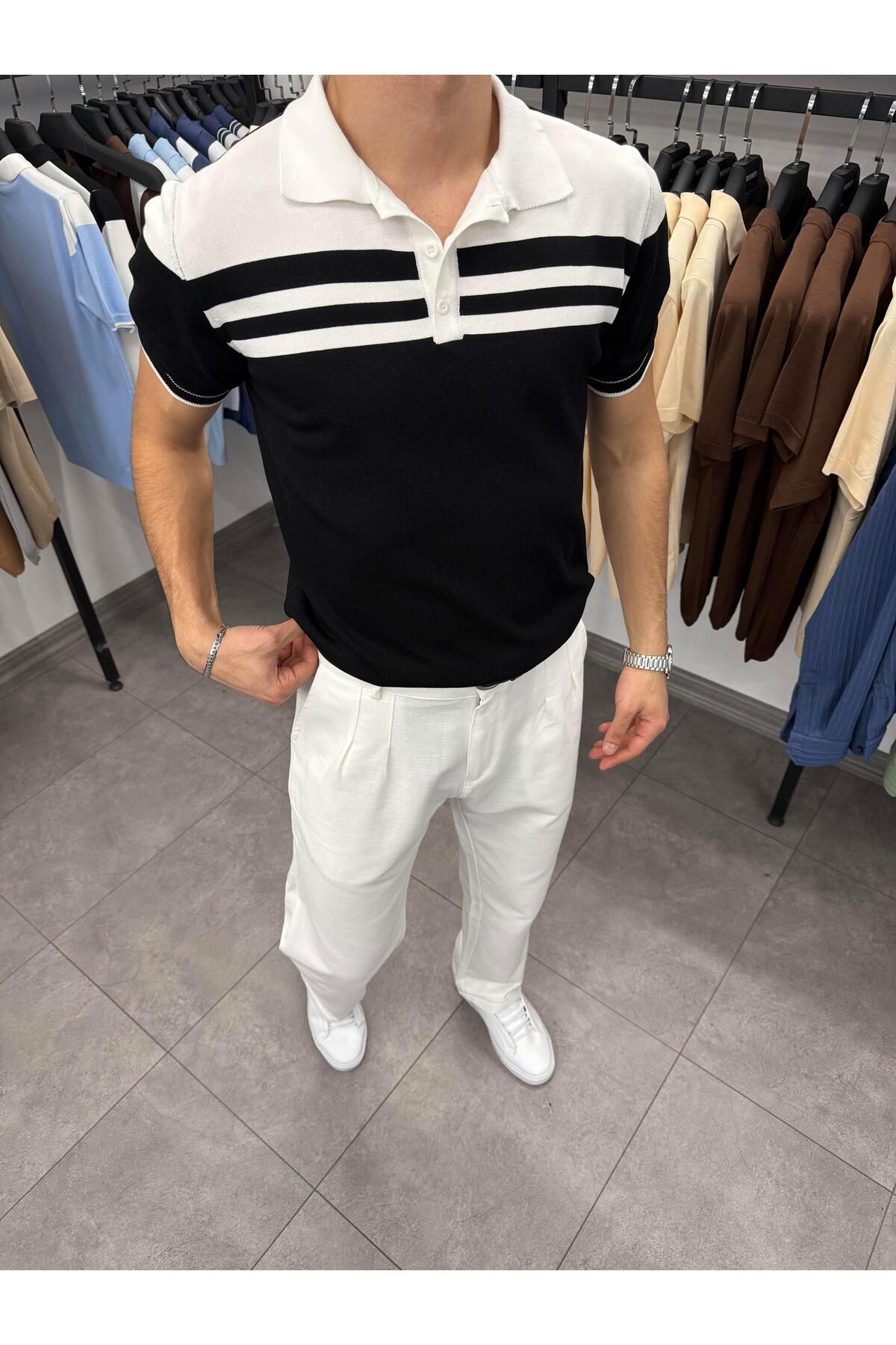 Butik Klasik Polo Yaka Pamuklu Triko Siyah
