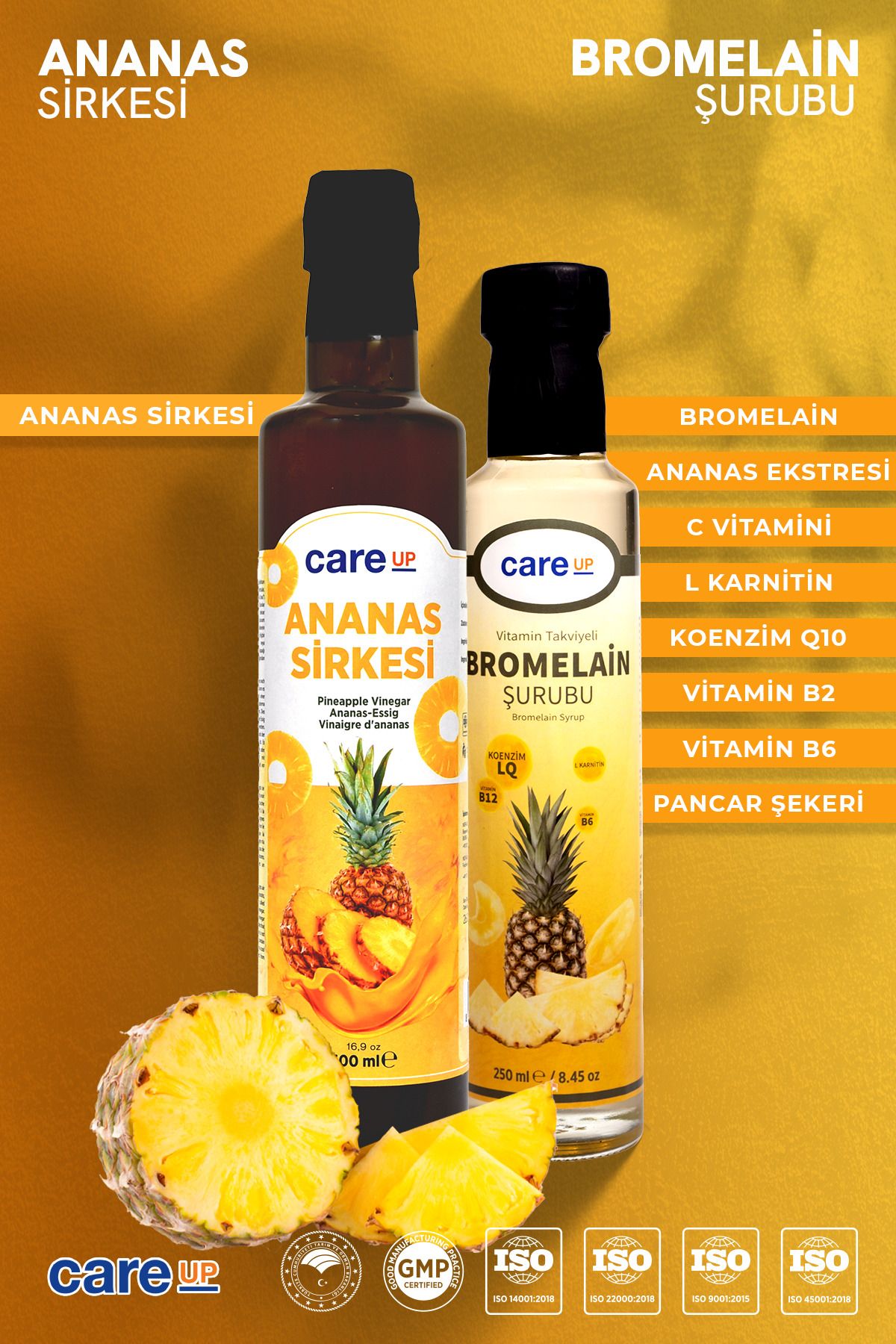 careup Ananas Sirkesi 500 ml + Vitamin Takviyeli Bromelain Detox Şurubu 250ml