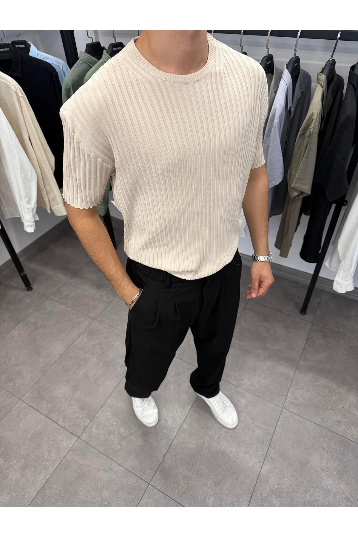 Butik Fitilli Lazer Kesim Triko %100 Likralı Bej