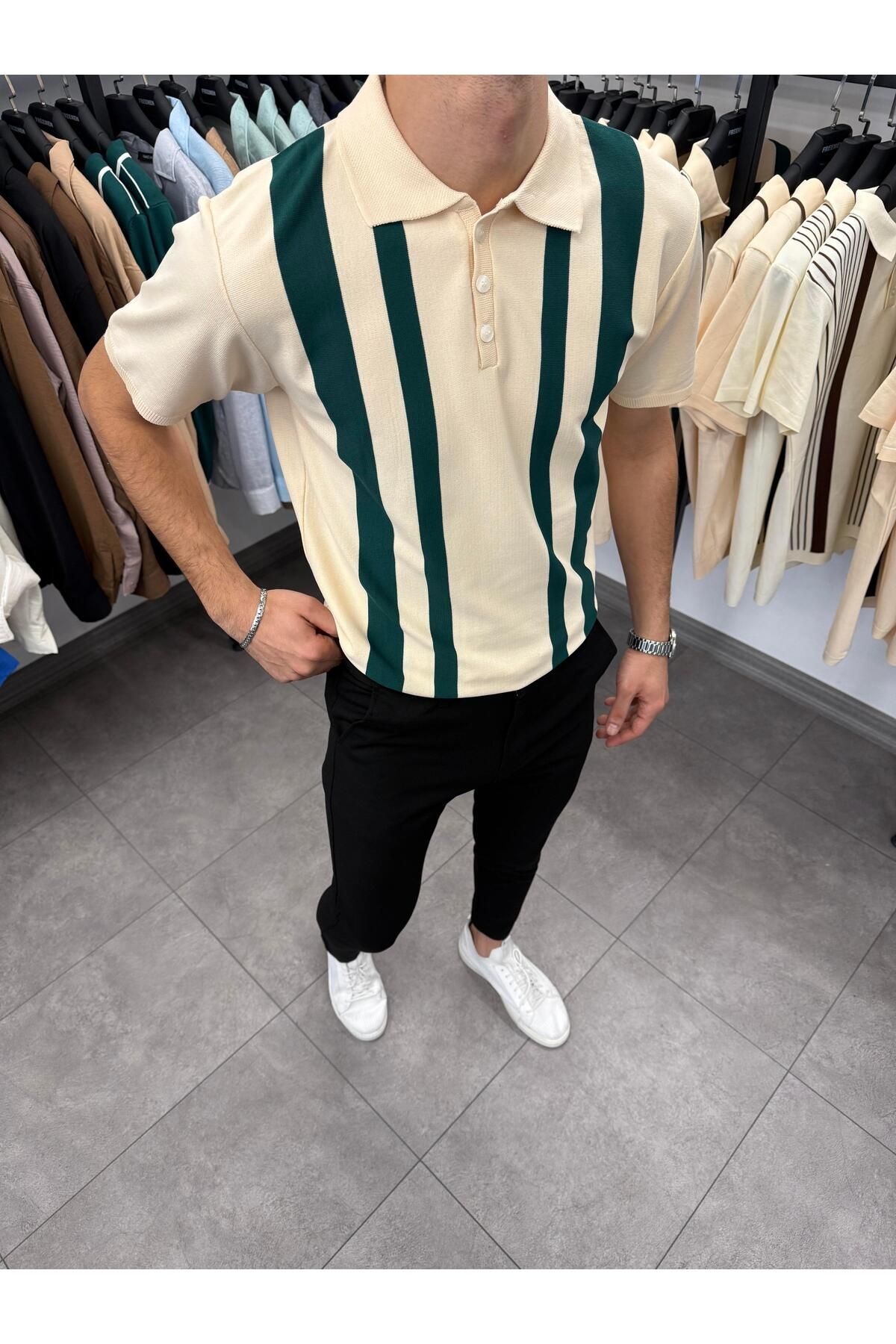 Butik Askı Detaylı Polo Yaka Triko Yeşil