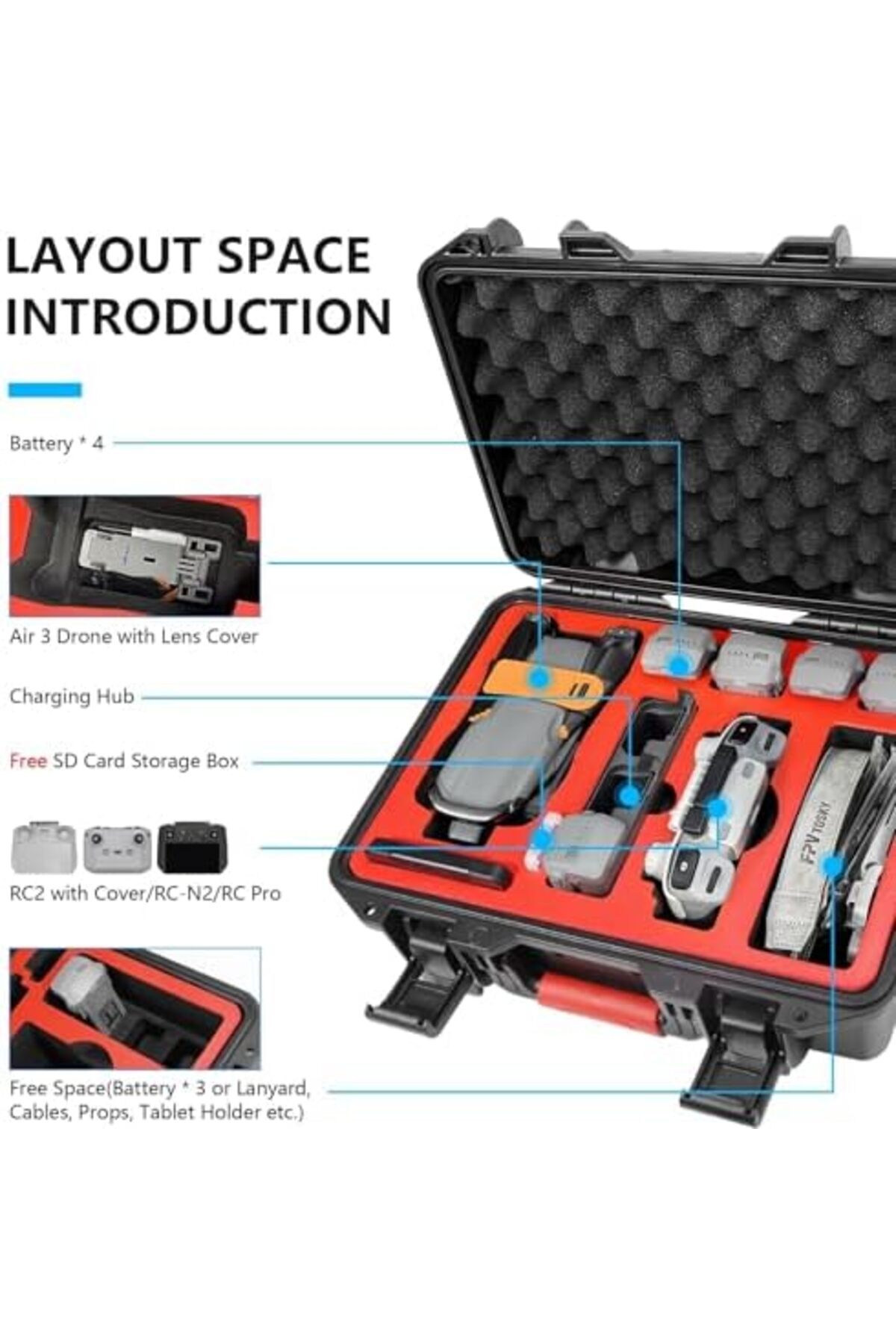 Cesiro-FPVtosky Dual Layer Hard Case for DJI Air 3 Drone/Fly More Combo, Large Waterproof Case 3