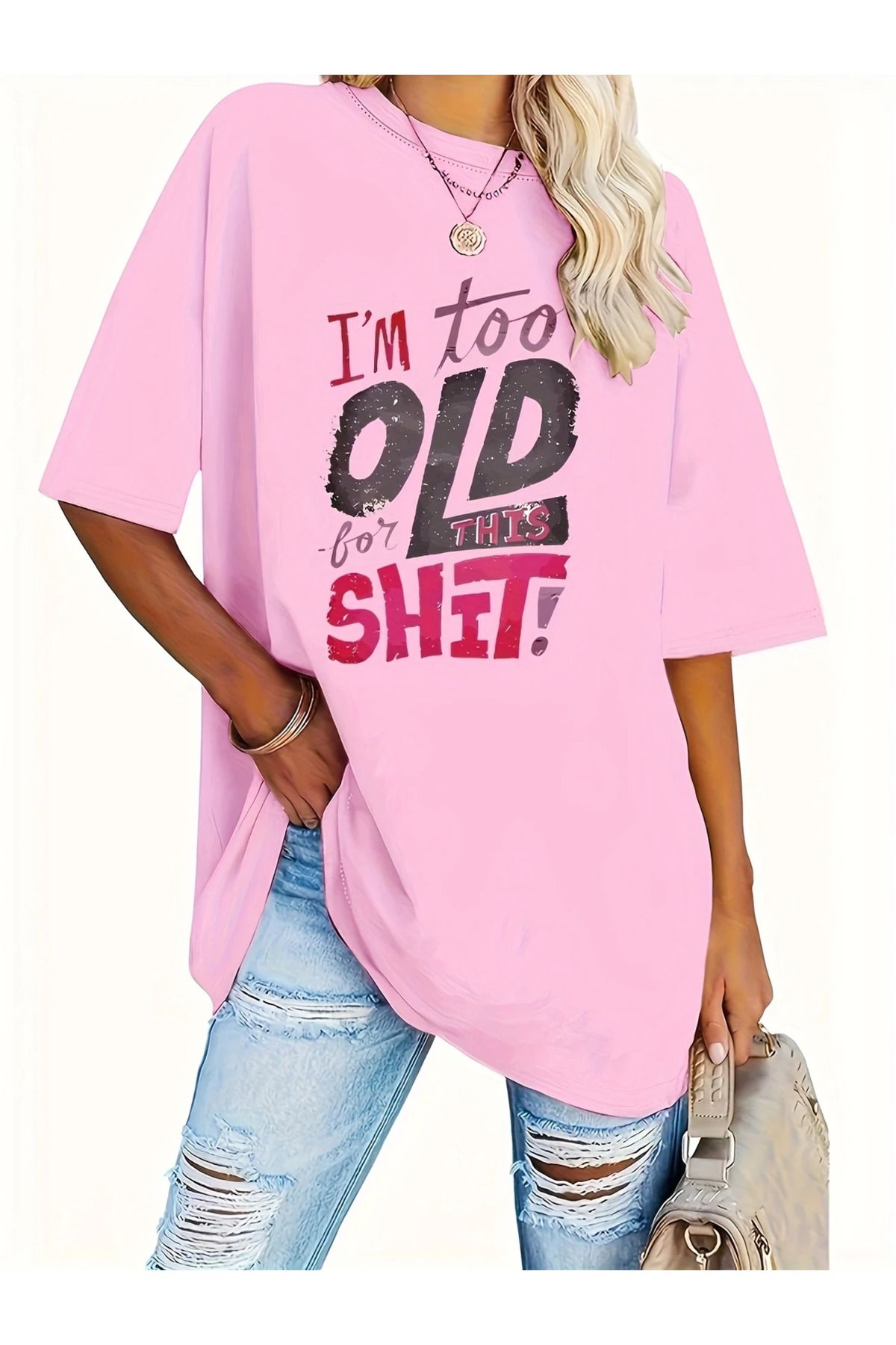 LAND MODA Kadınların Büyük Beden Rahat Yaka T-Shirt'i, Cesur "Bu İçin Yaşım Oldu