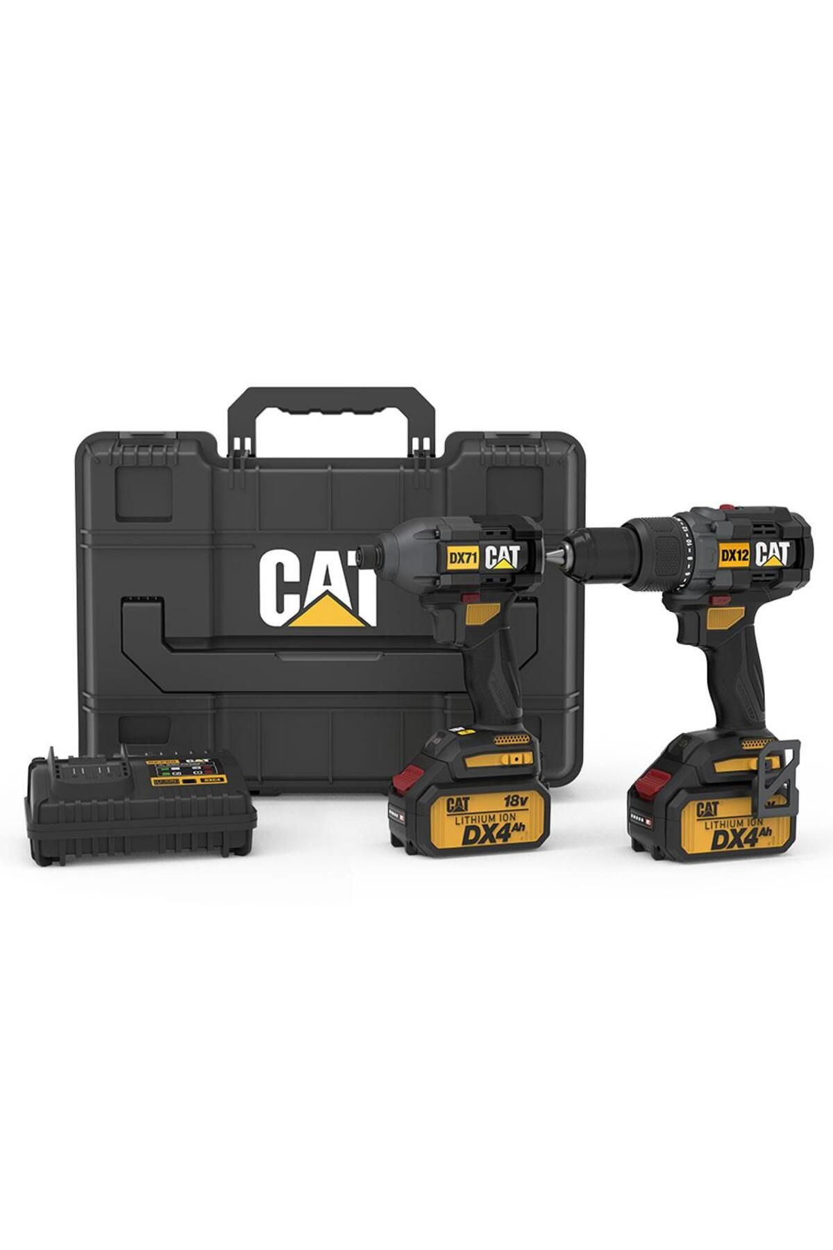 Cat DX12K.2 18Volt/4.0Ah Li-ion Çift Akülü Kömürsüz Profesyonel Şarjlı Darbeli Matkap + DX71.2 Kömür