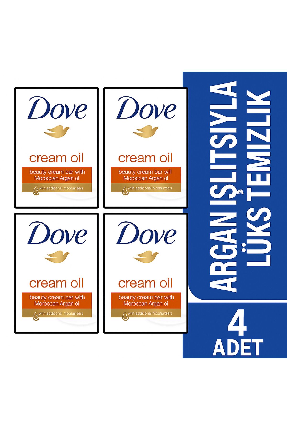 Dove Cream Oil Argan Yağlı 4’lü Sabun | Lüks Nem Bakımıyla Kadifemsi Cilt