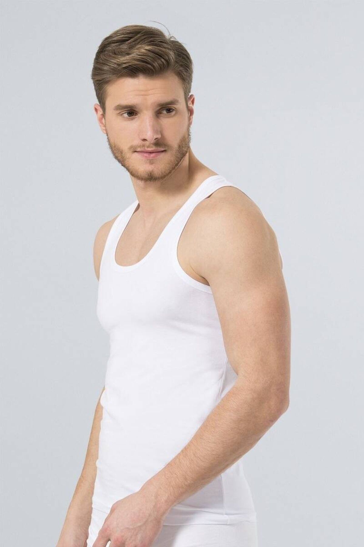 TÜREN-163 White Men's Lycra Tank Top 3