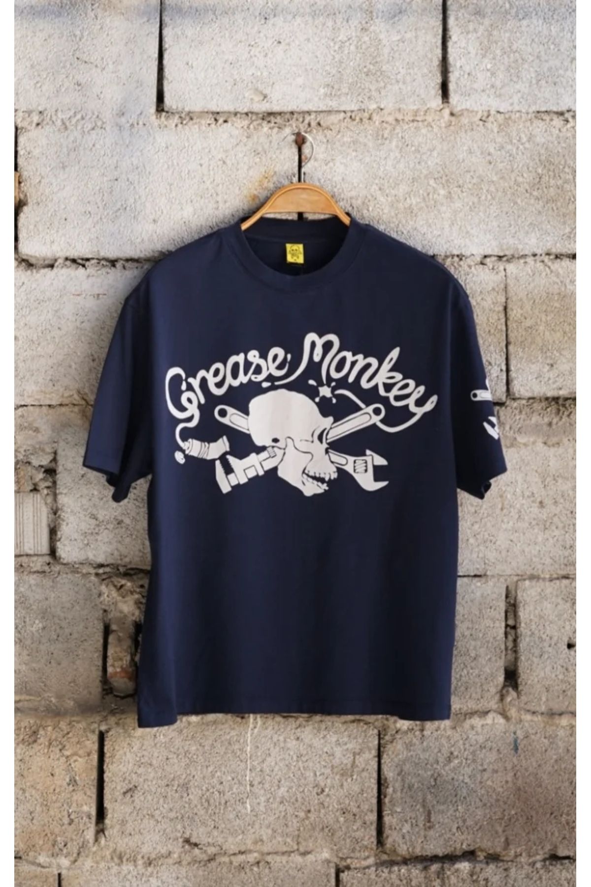 Overdrive Grease Monkey Motorcycle Unisex Lacivert Oversize Tişört