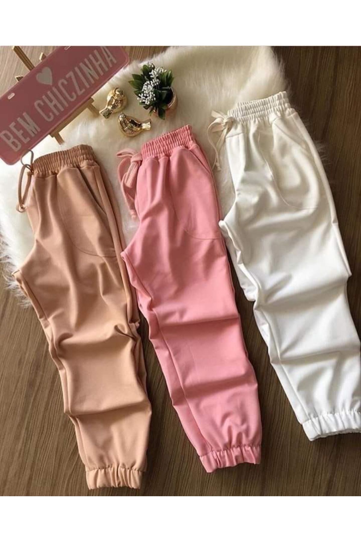 UYN SPORT 3lü Pembe- Beyaz-Kahve Jogger Paça Eşofman Altı Pamuk Polyester