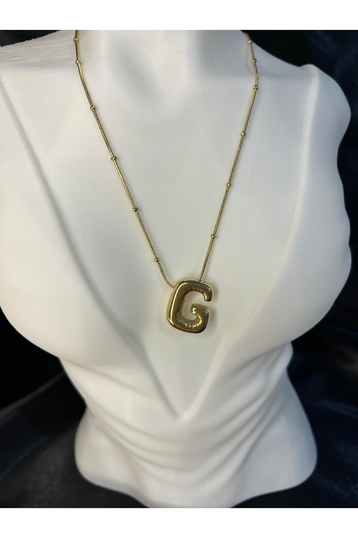staınless steel Kadın Gold Renk Zincirli Büyük "G " Harf Kolye Kişiye Özel Modern Tasarım
