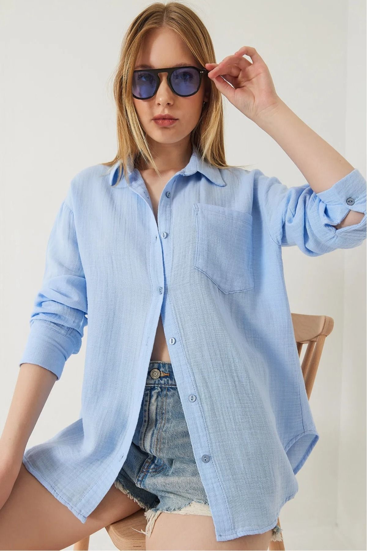 IŞILDA FASHION Kadın Müslin Kumaş Salaş Gömlek
