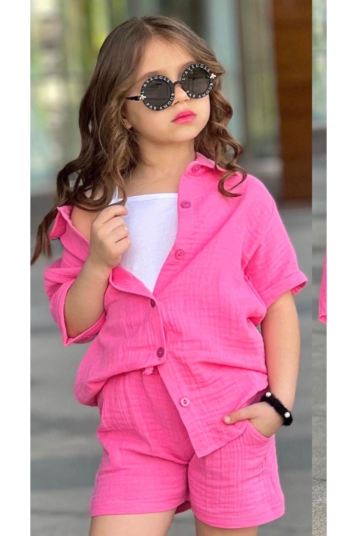 Calisa Kız Çocuk Müslin Gömlek Body ve Şort Takım Bayramlık
