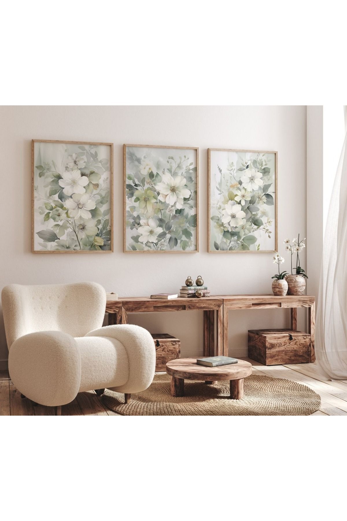 Dekorsiahome 3 Parça Ahşap Çerçeveli Oturma Odası Salon Mutfak Tablo Seti SET3295