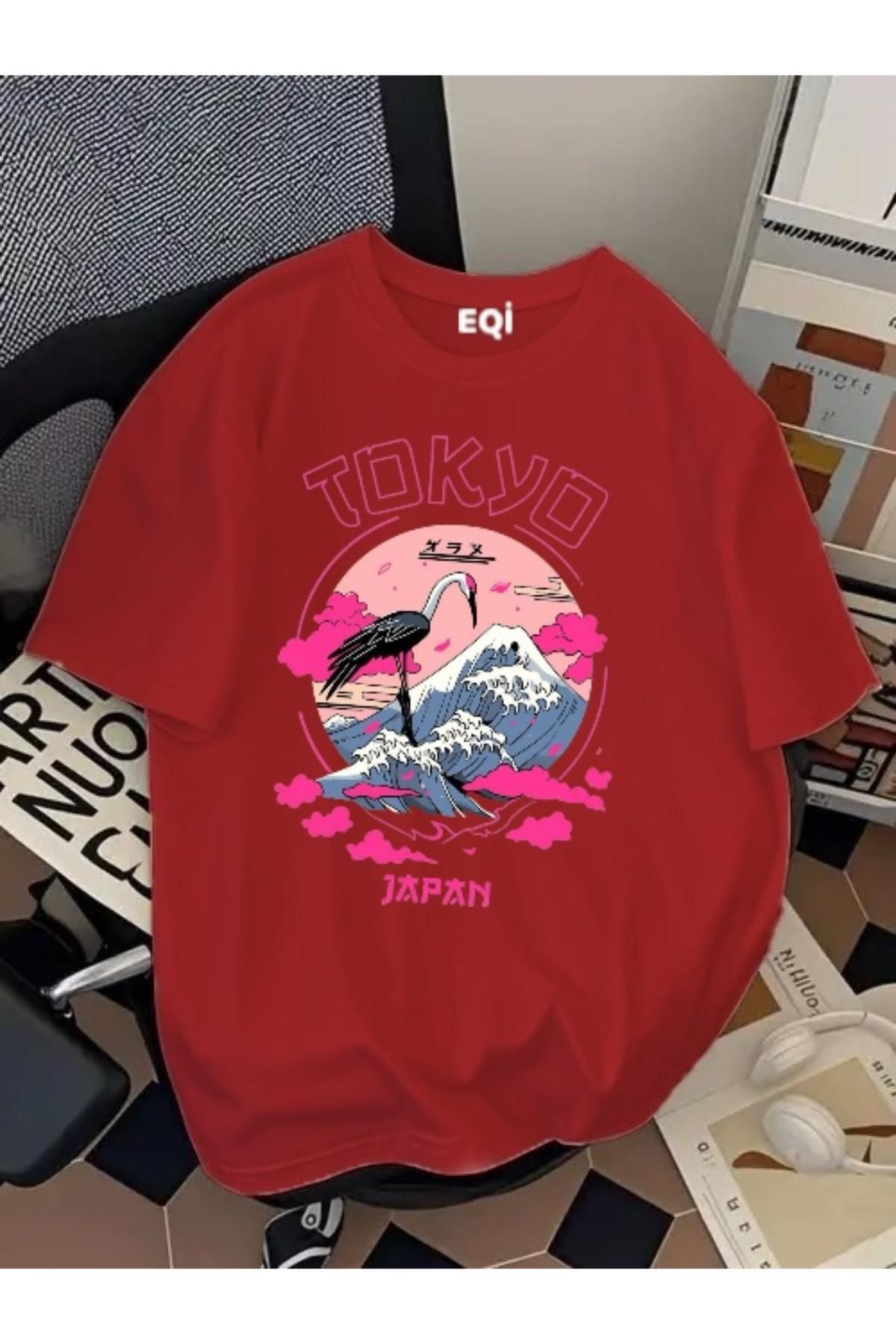 EQİ Tokyo Japon Kuş Baskılı Oversize T-Shirt