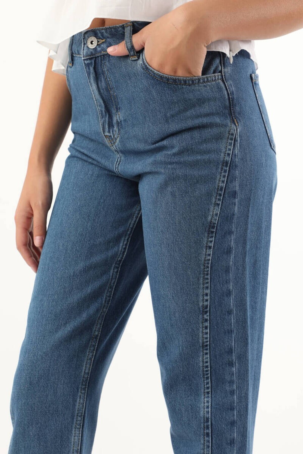 BANNY JEANS  Kadın Yüksek Bel Jean Pantolon Mavi - Görsel 7