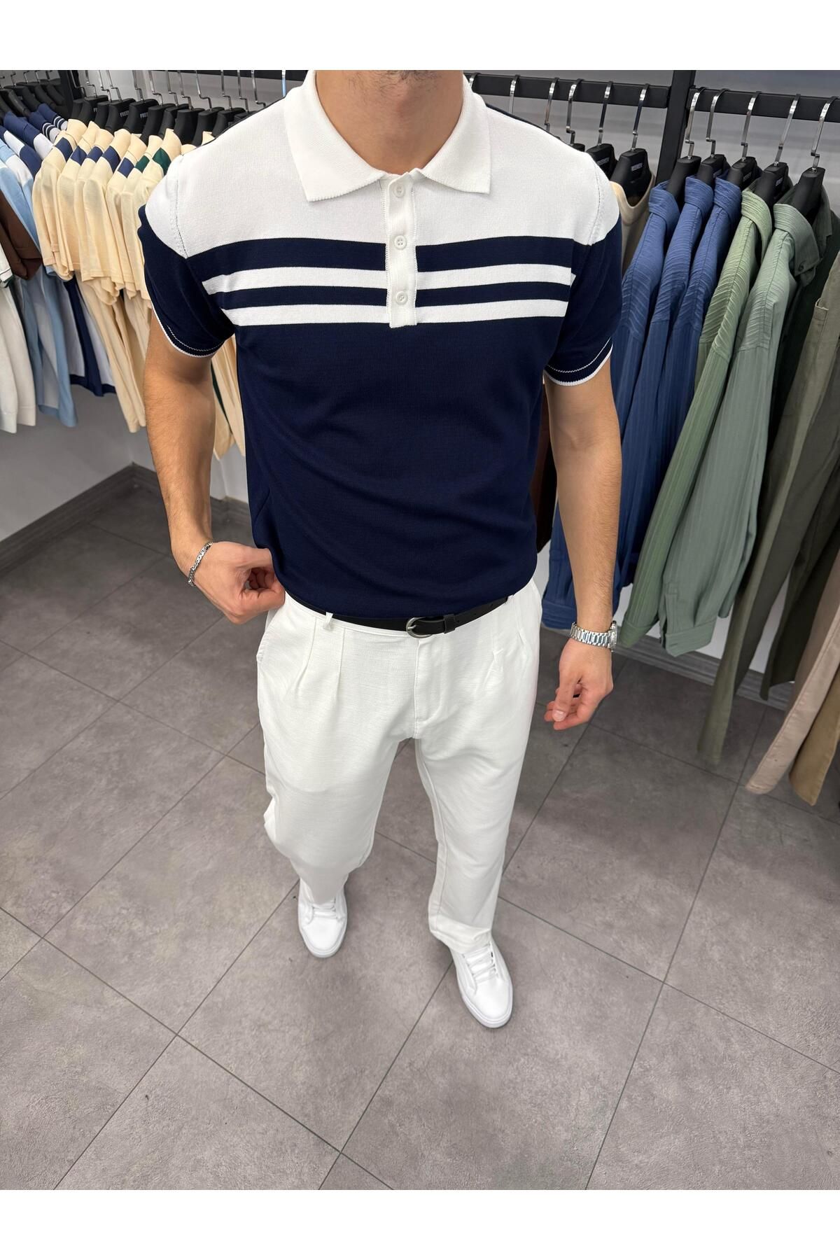 Butik Klasik Polo Yaka Pamuklu Triko Lacivert