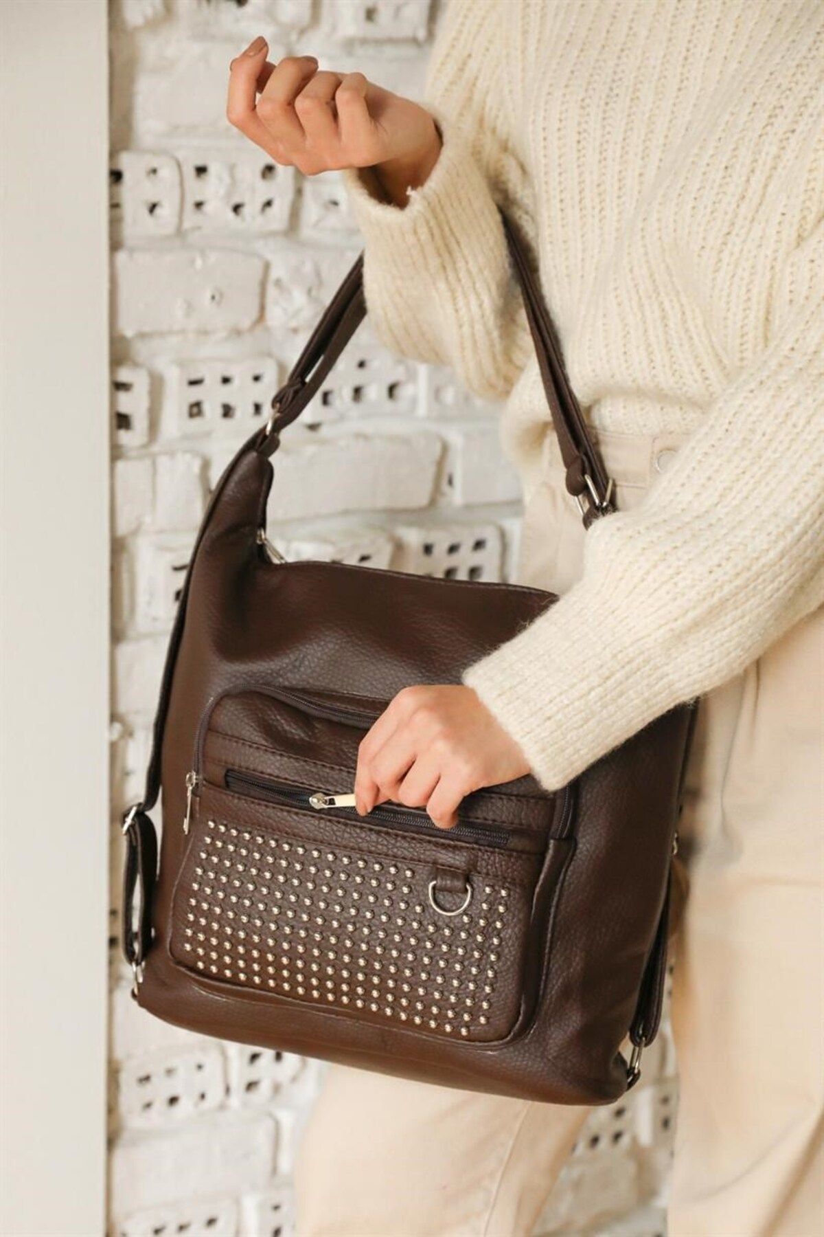 GALB LEATHER Büyük Boy Yumuşak Deri Çok Fonksiyonel Kadın Sırt ve Omuz Çantası