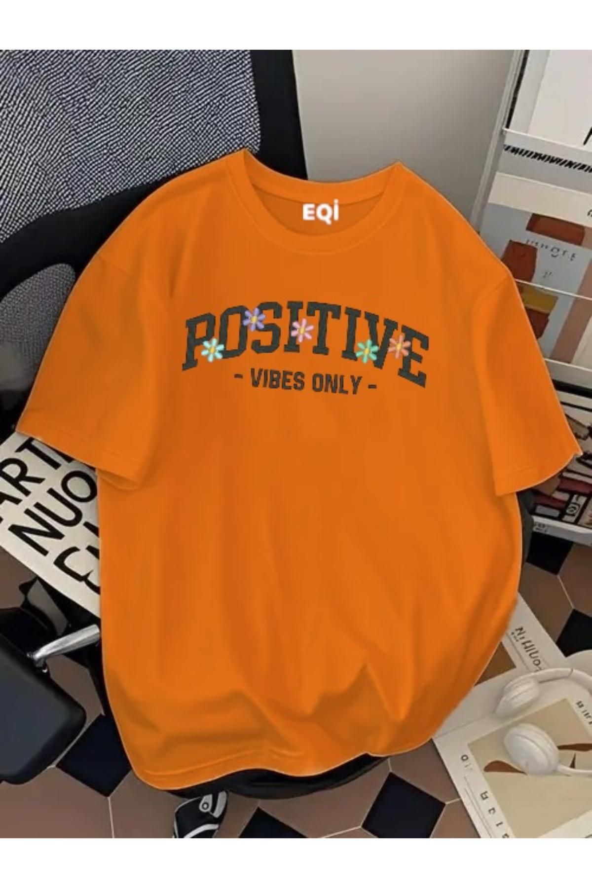 EQİ Positive Vibe Only Baskılı Oversize T-Shirt
