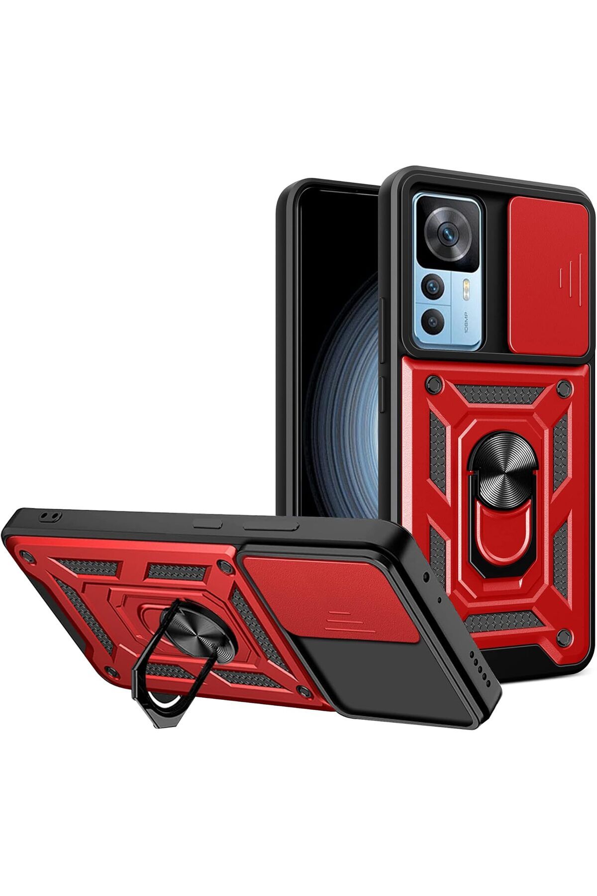 Rivor Xiaomi Mi 12T & Mi 12T Pro Kılıf Kamera Sürgülü Standlı Yüzüklü Darbe Emici Zırh Koruyucu Tank Kapak