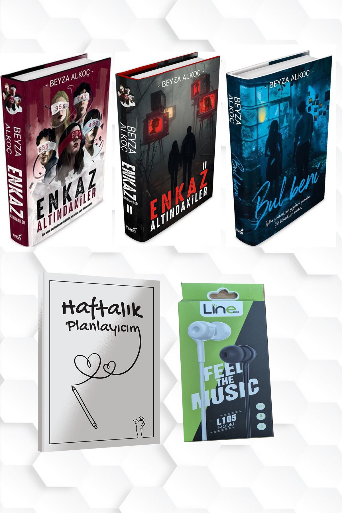 İndigo Kitap CİLTLİ-BEYZA ALKOÇ-ENKAZ ALTINDAKİLER 1 VE 2-BUL BENİ +HAFTALIK PLANLAYICIM (52 HAFTA) KULAKLIK