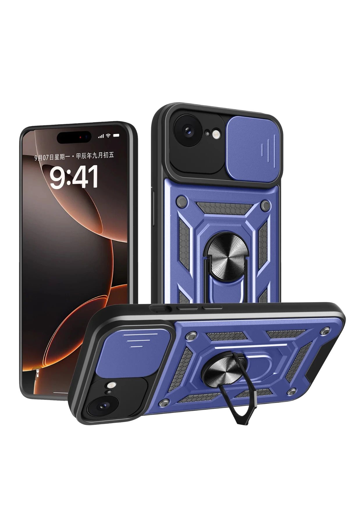 NewFace iPhone 16E Kılıf Pars Lens Yüzüklü Silikon - Lacivert FLKRY