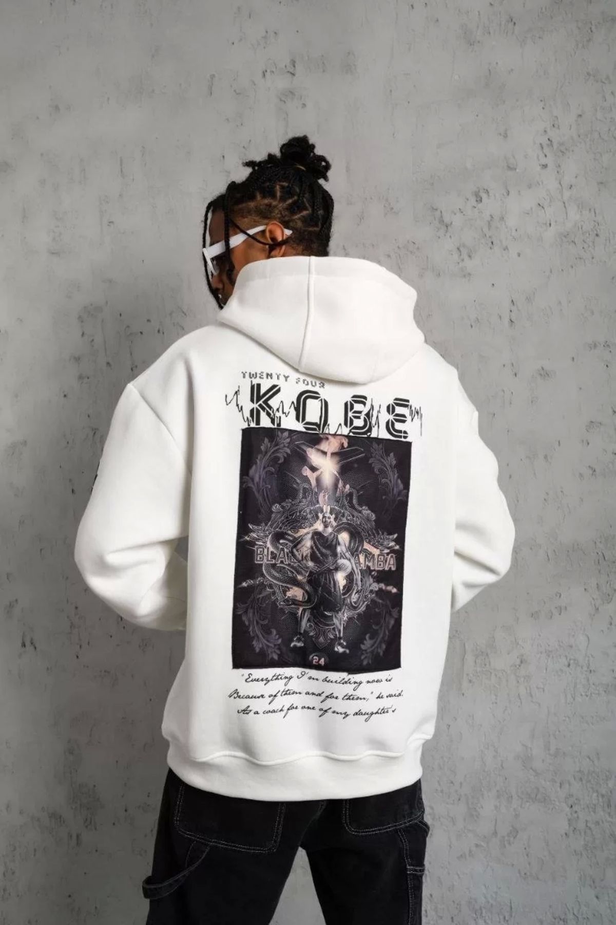 luz&pos Erkek Baskılı Kapüşonlu Sweat - Beyaz