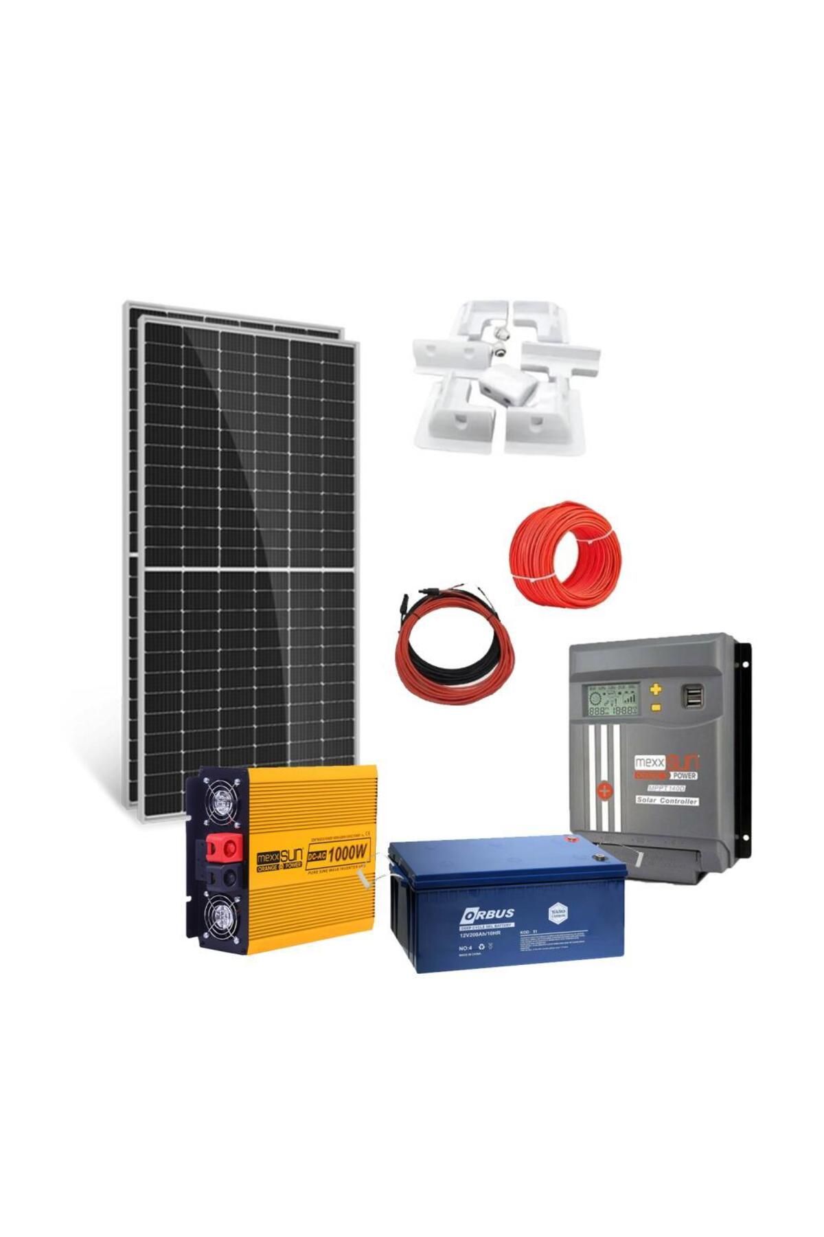 Fabri Solar Güneş Enerjisi Karavan Solar Paket – 1Kw Tam Sinüs İnverter + 2X 200W Güneş Paneli +1X 12V 200A Jel
