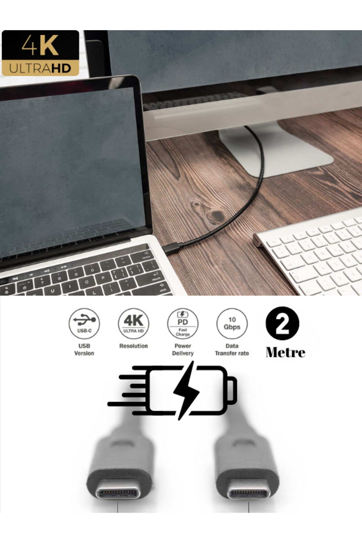 Digitus Şarj Görüntü Ses Destekli 4K Type-C To Type-C (2m) 100 W