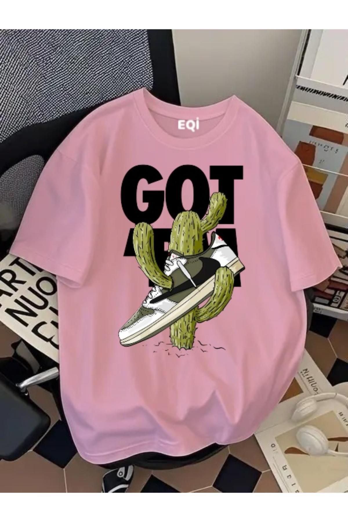 EQİ Got It Kaktüs Ayakkabı Baskılı Oversize T-Shirt