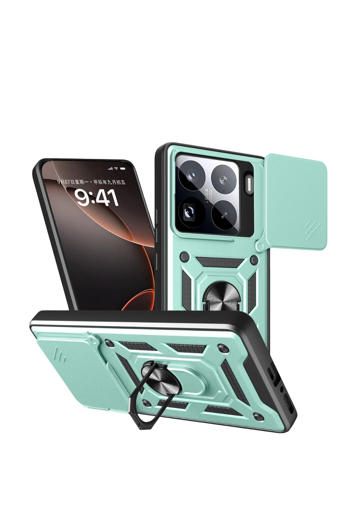 NewFace Xiaomi Mi 15 Pro Kılıf Pars Lens Yüzüklü Silikon - Yeşil FERRG