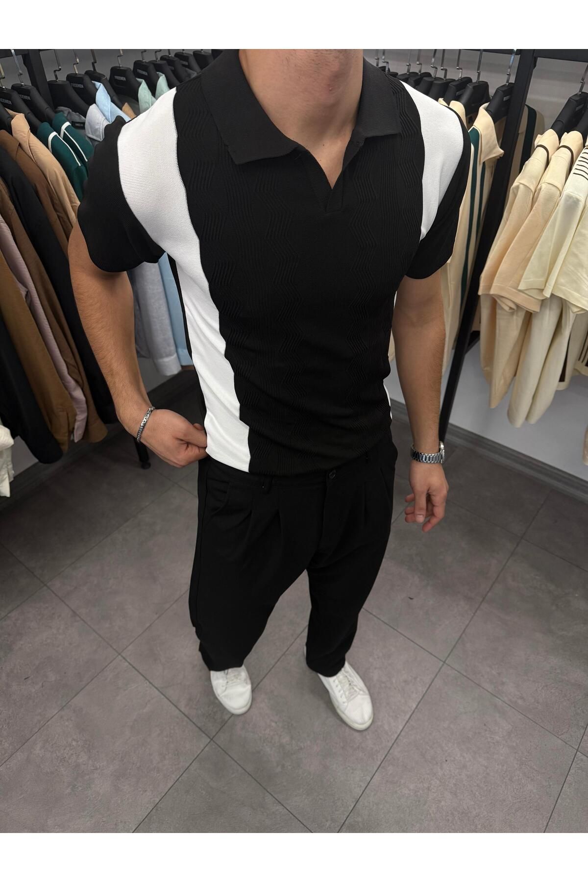 Butik Etnik Desenli Triko Siyah
