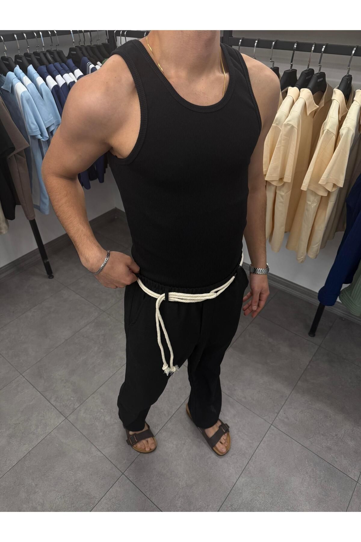 Butik Likralı Pamuklu Slimfit Atlet Siyah