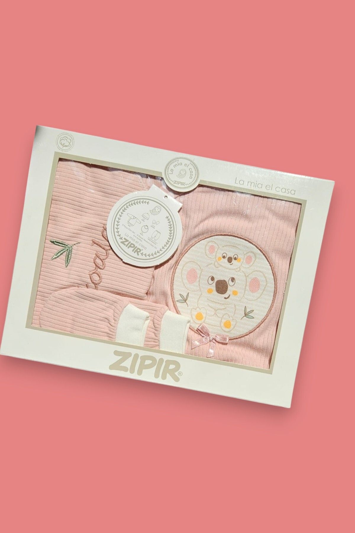 Zıpır Luvvera 5 Parça Kız Bebek Hastane Çıkış Seti – Koala Nakışlı, Pembe