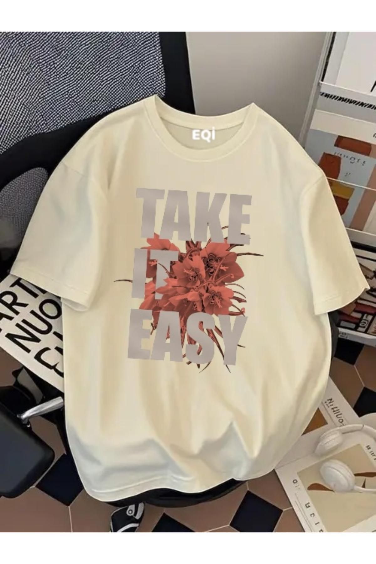EQİ Take It Easy Baskılı Oversize T-Shirt