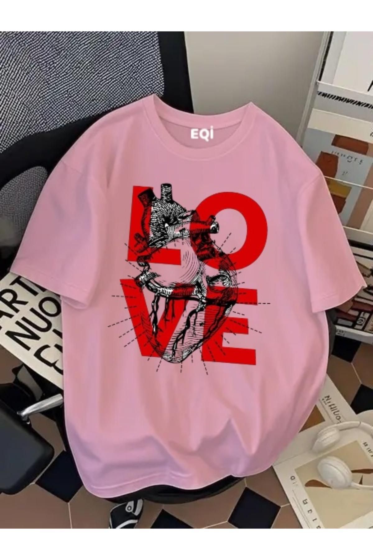 EQİ Love Kalp Baskılı Oversize T-Shirt