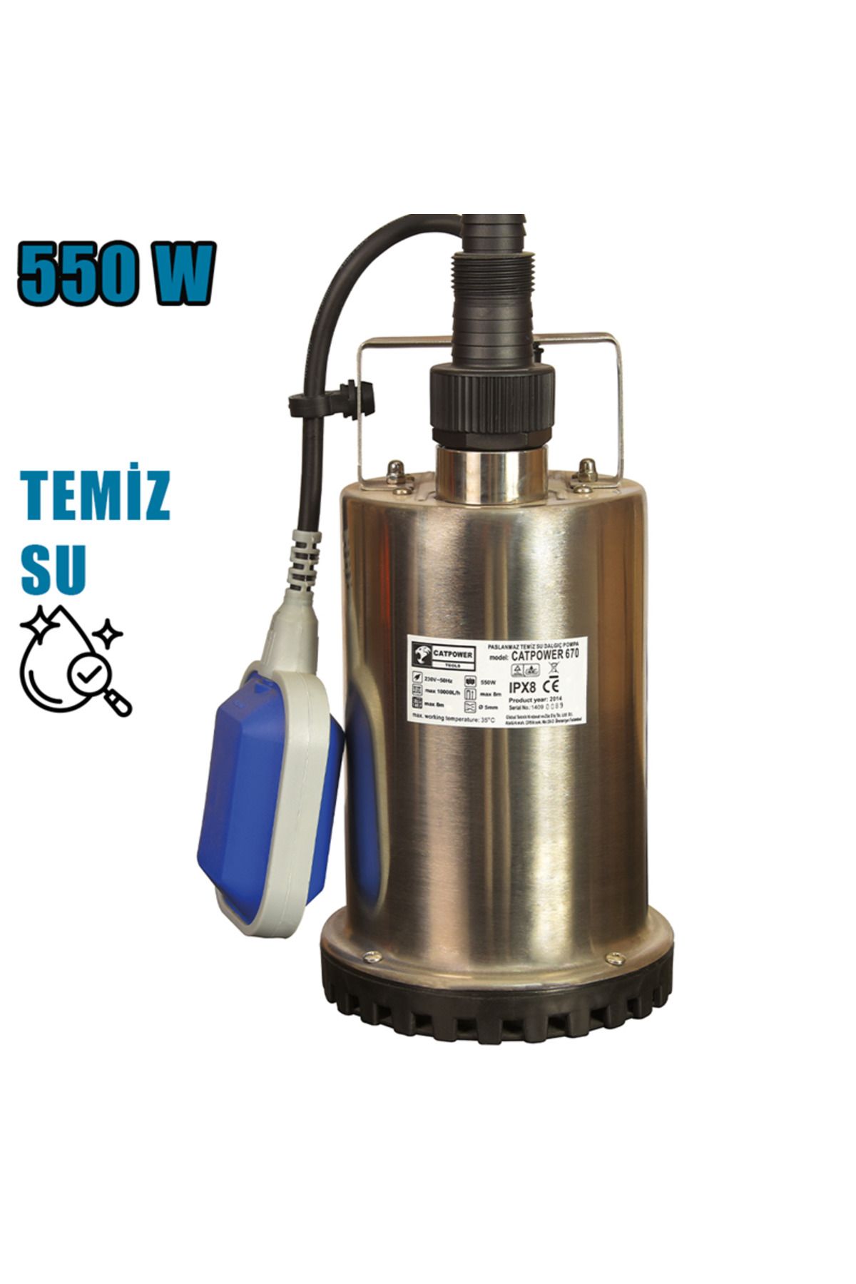 CATPOWER EL ALETLERİ Catpower CAT670 Temiz Su Dalgıc Pompa 10 Ton 550W