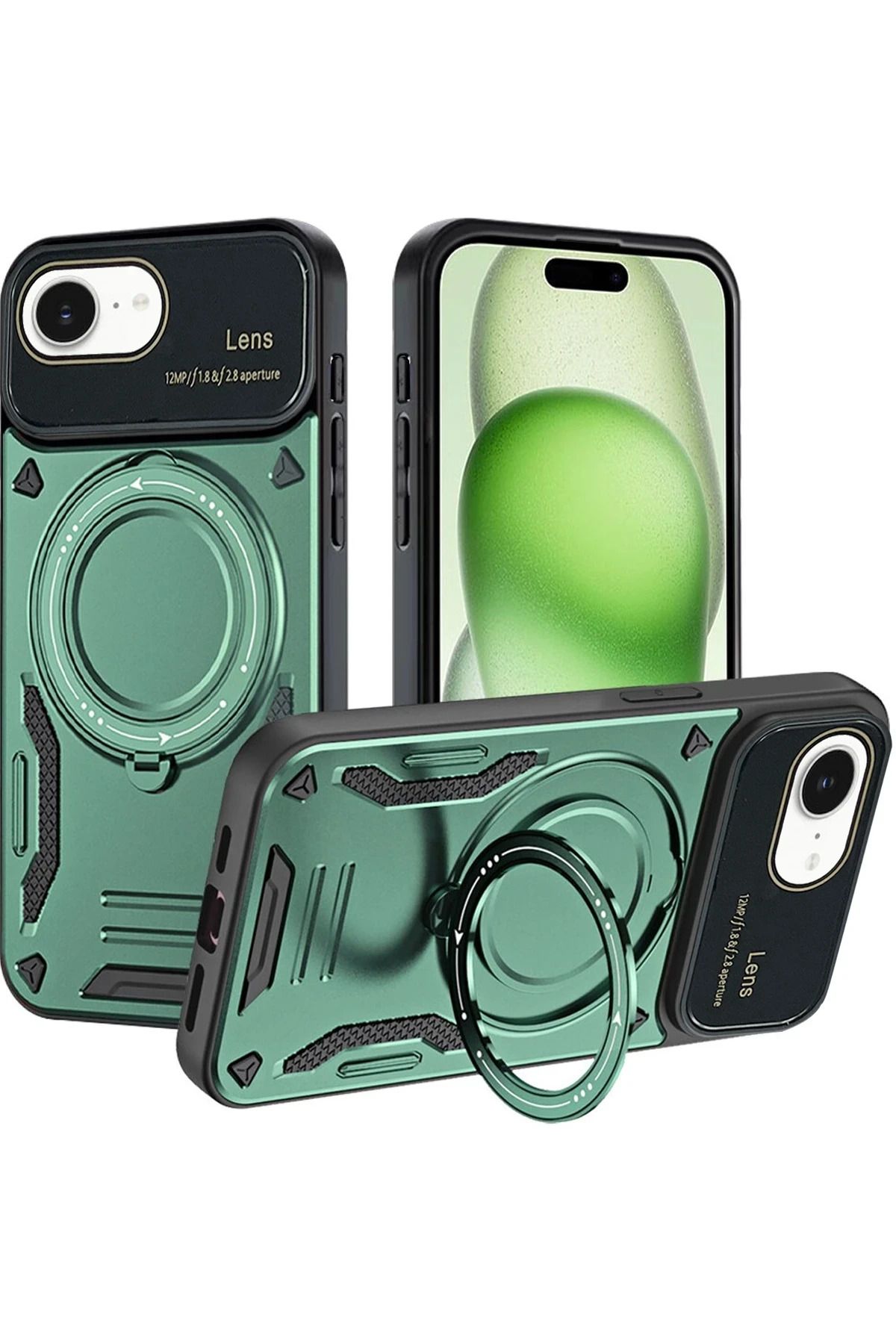 NewFace iPhone 16E Kılıf Joy Lens Standlı Kapak - Koyu Yeşil FLKRY