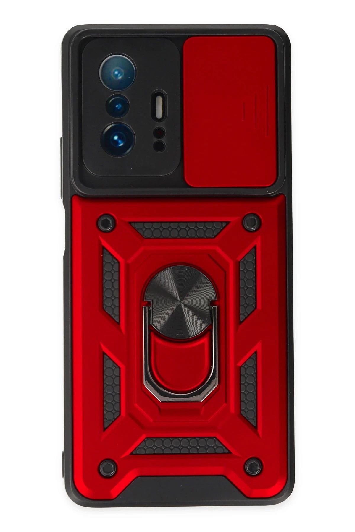 NewFace Xiaomi Mi 11T Pro Kılıf Pars Lens Yüzüklü Silikon - Kırmızı FERRG