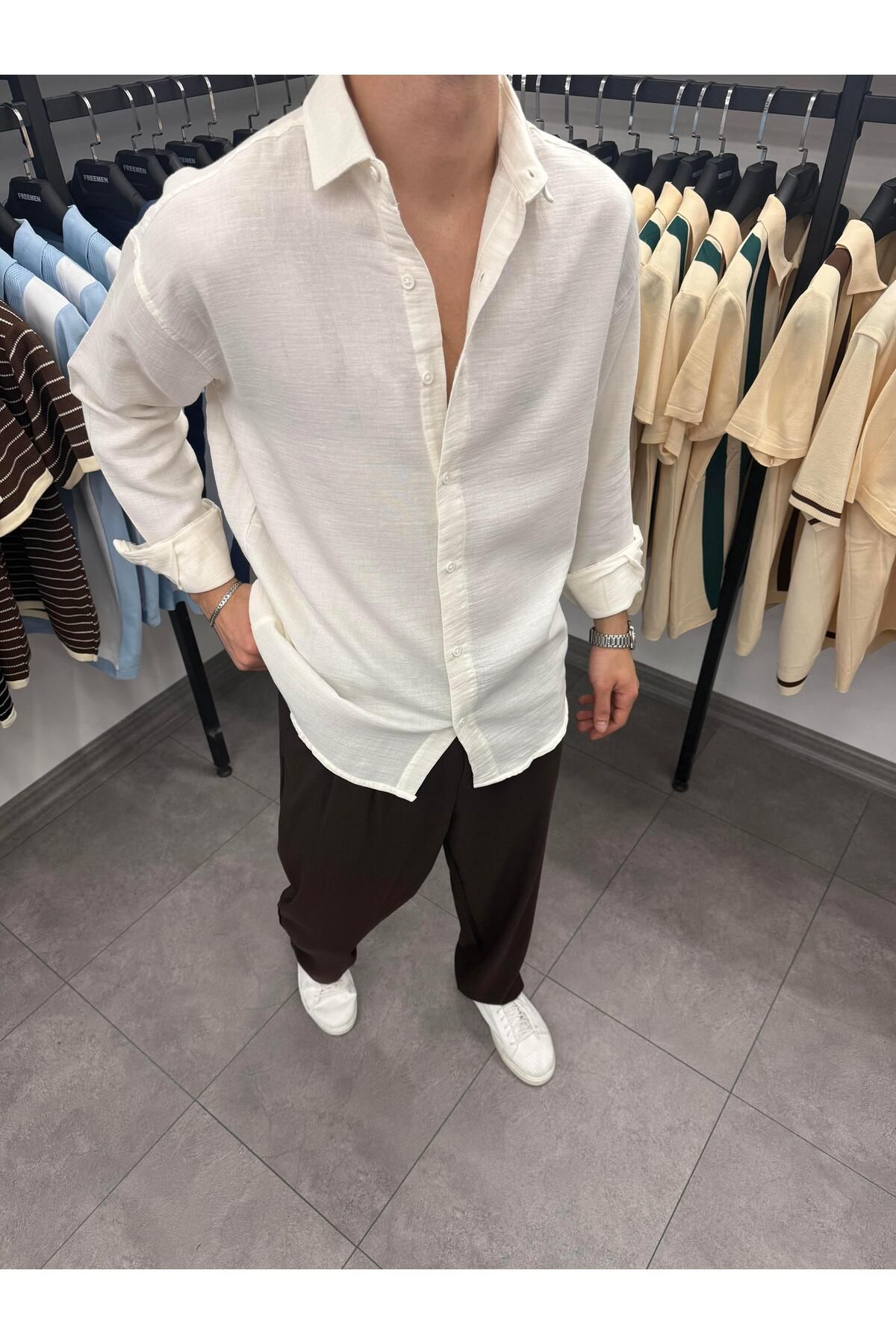 Butik Müslin Kumaş Oversize Gömlek Beyaz
