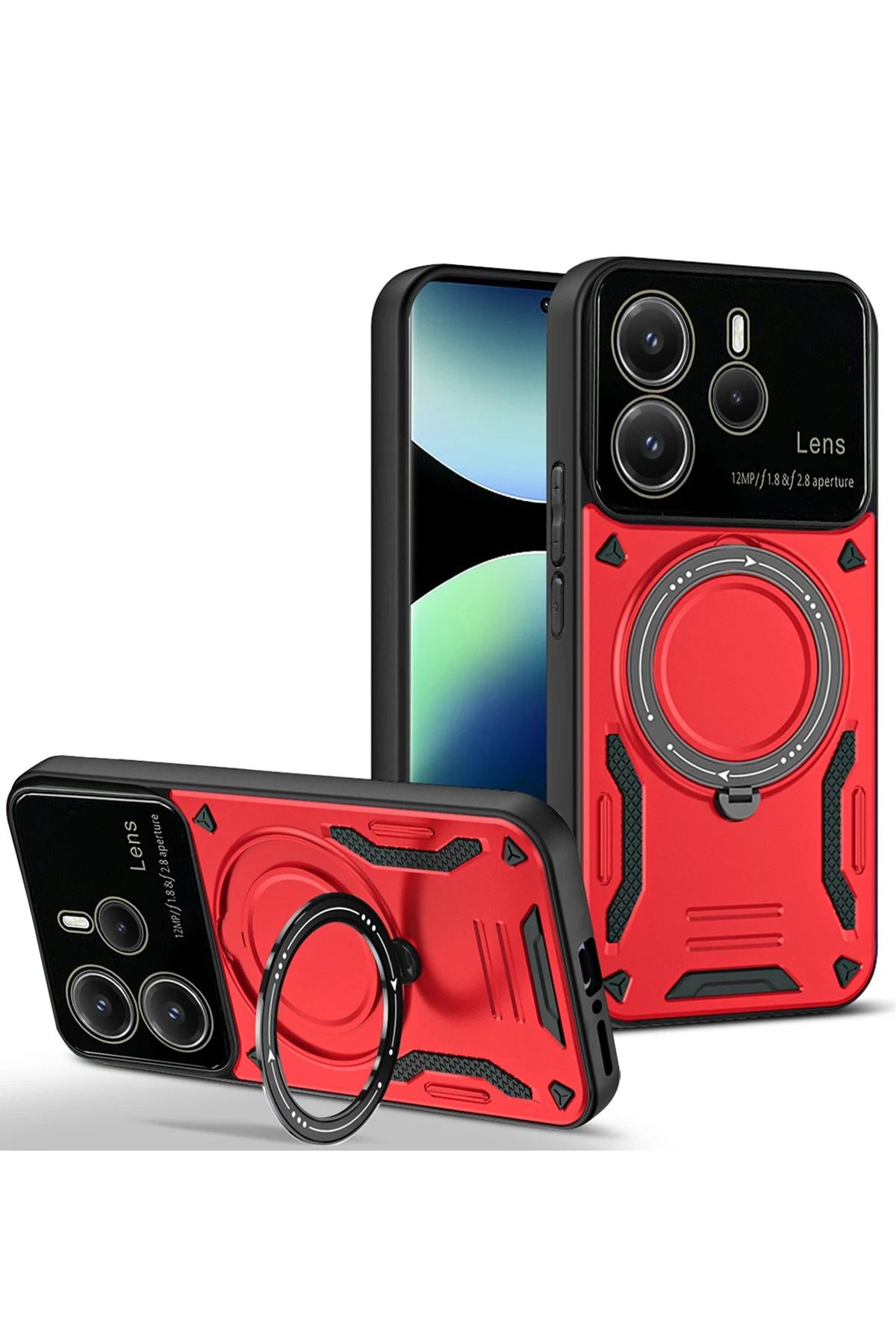 NewFace Xiaomi Redmi Note 14 4G Kılıf Joy Lens Standlı Kapak - Kırmızı FERRG