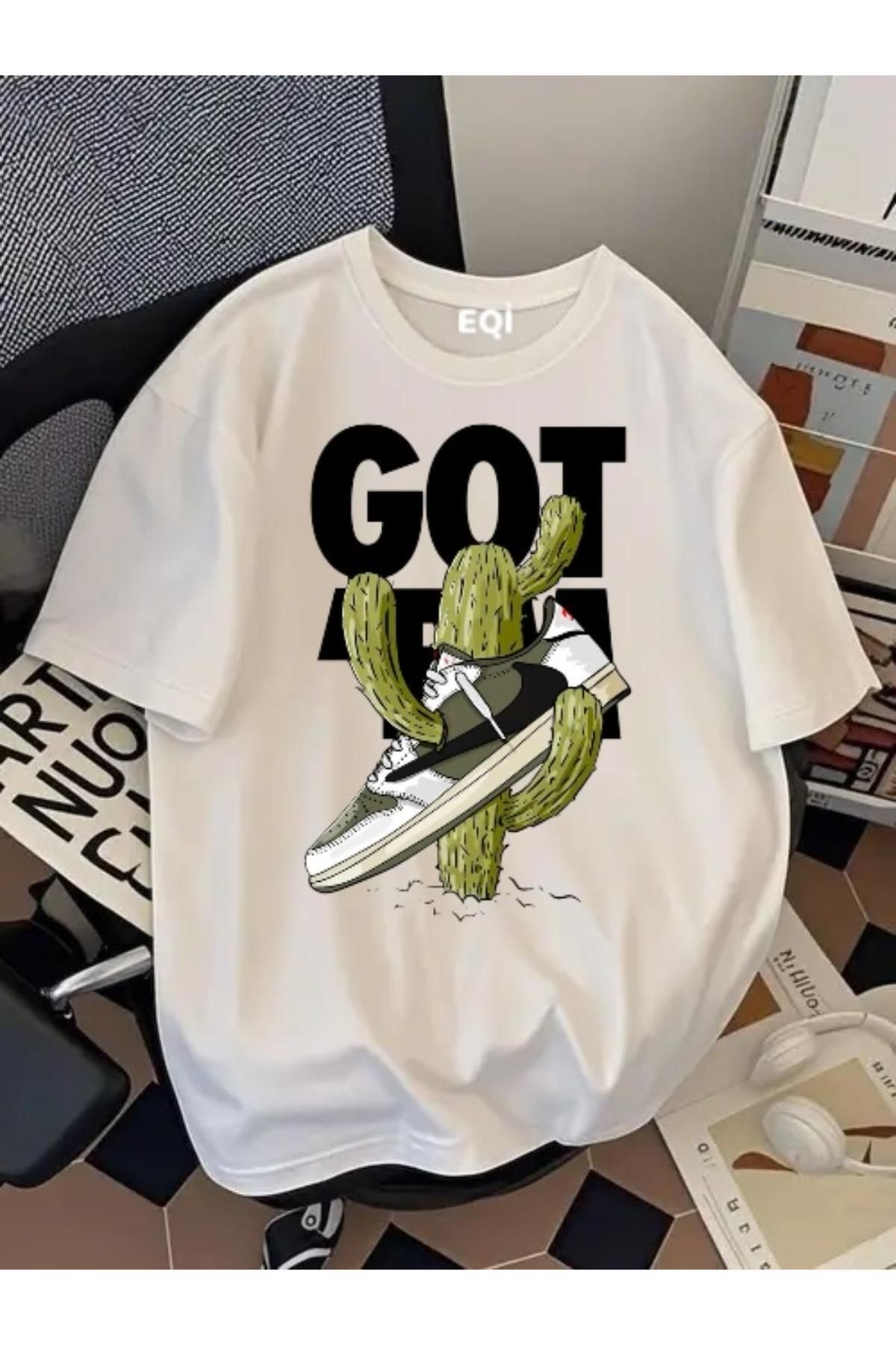 EQİ Got It Kaktüs Ayakkabı Baskılı Oversize T-Shirt
