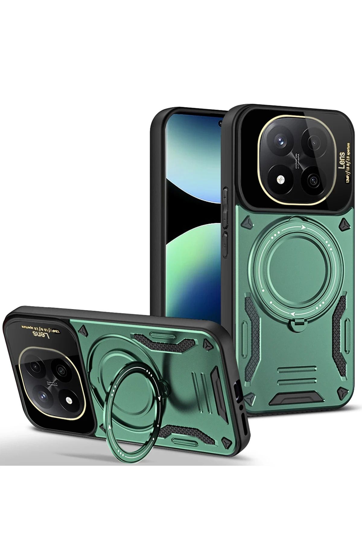 NewFace Xiaomi Redmi Note 14 Pro 4G Kılıf Joy Lens Standlı Kapak - Koyu Yeşil FERRG