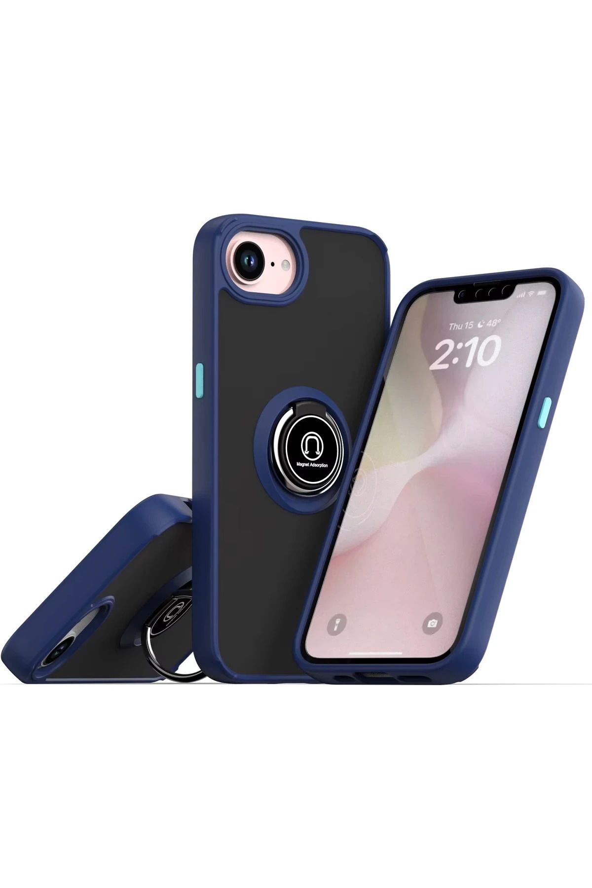 NewFace iPhone 16E Kılıf Montreal Yüzüklü Silikon Kapak - Lacivert FERRG