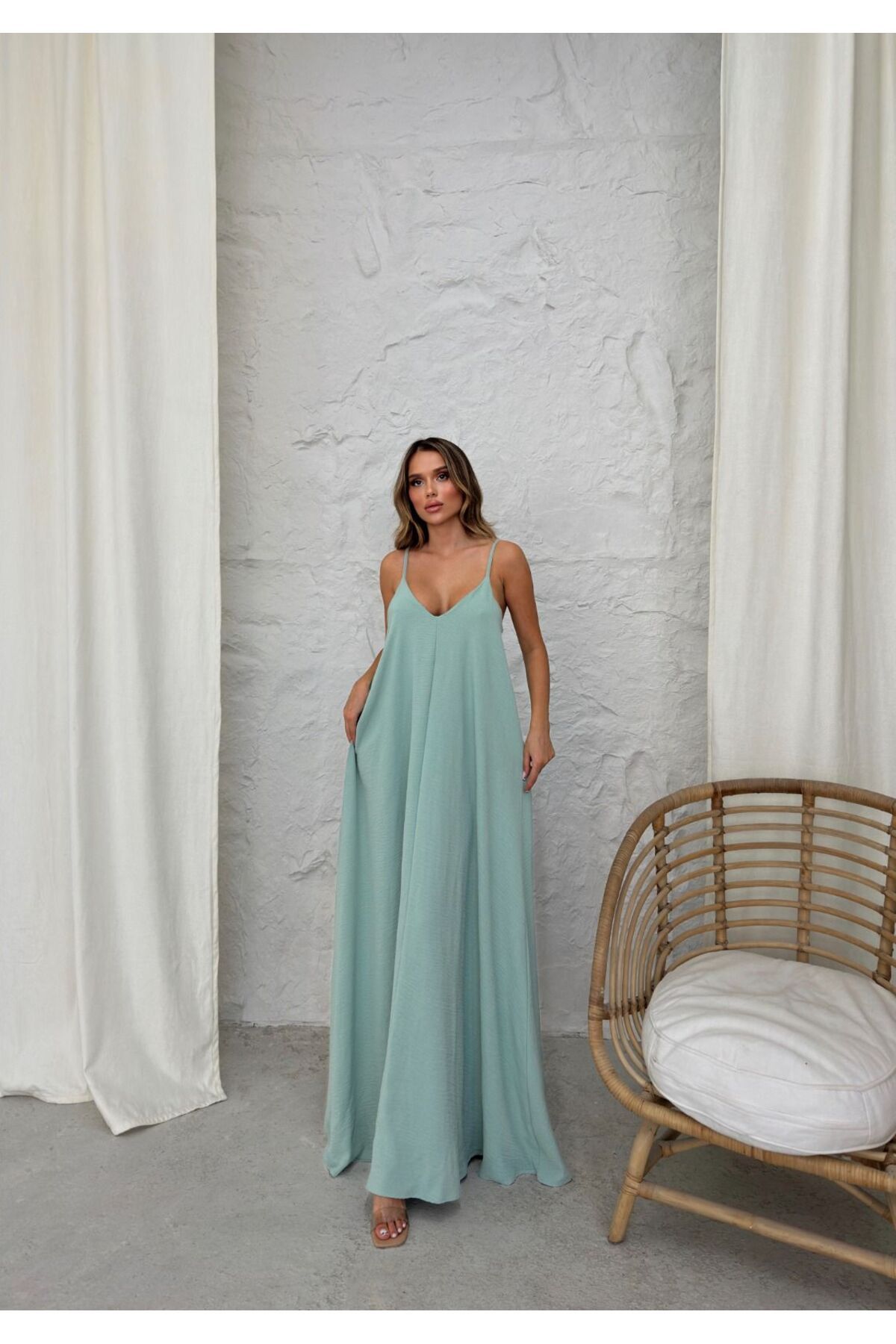 IŞILDA FASHION Kadın Uzun Askılı Salaş Elbise