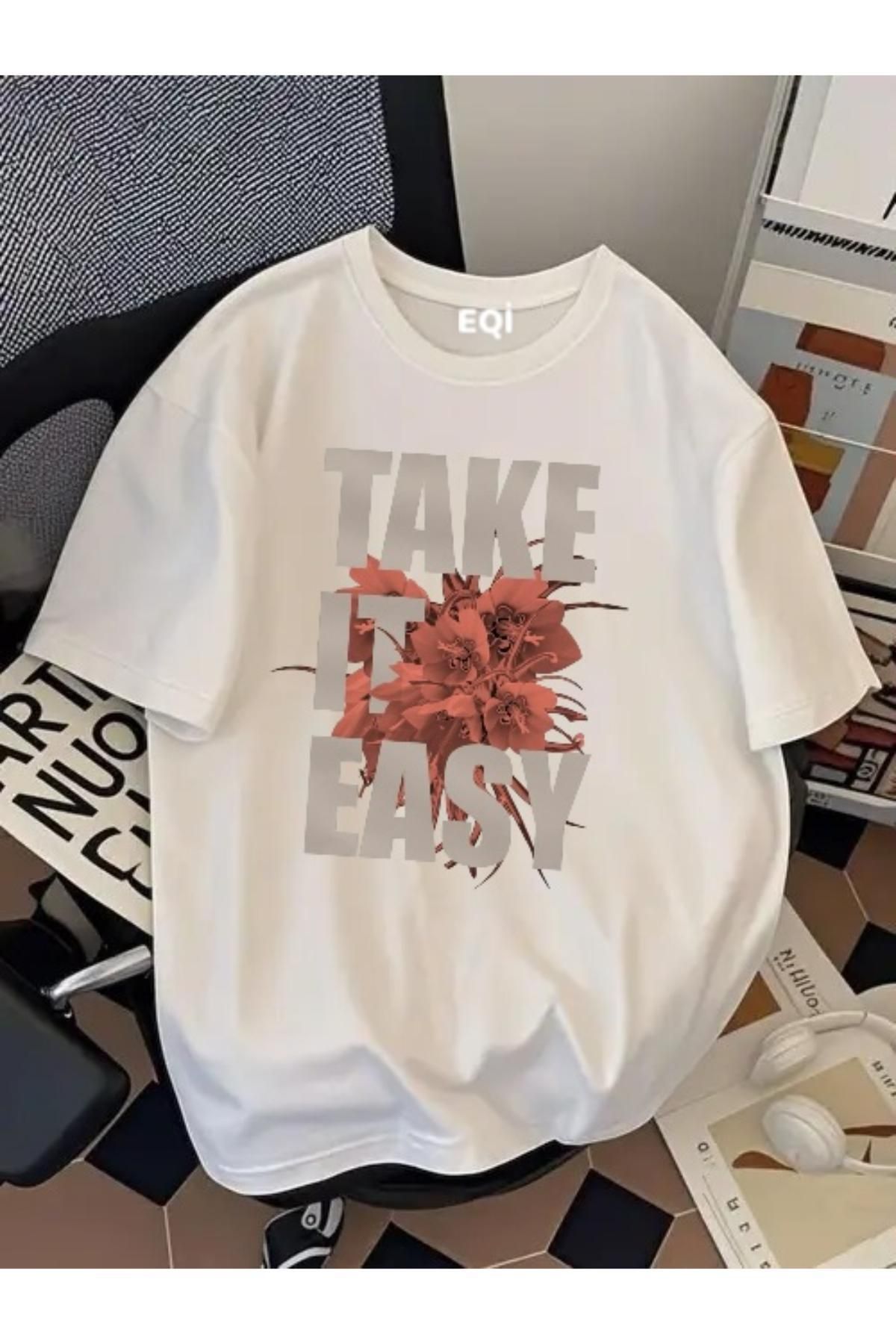 EQİ Take It Easy Baskılı Oversize T-Shirt