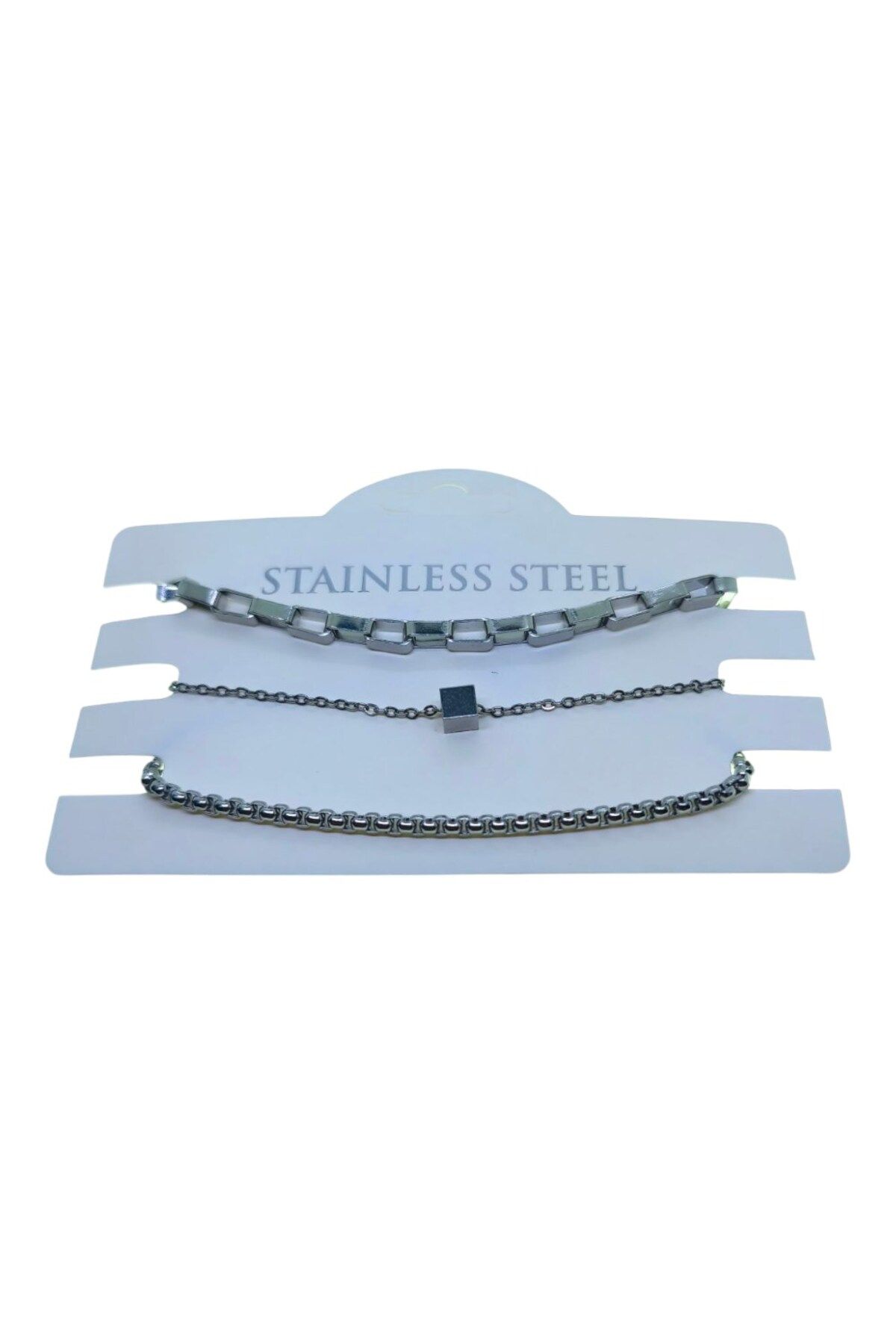 X-Lady Accessories Gümüş Renk Küp Sf Küp Arnavut Zincir Kombin Çelik Bileklik - 3323