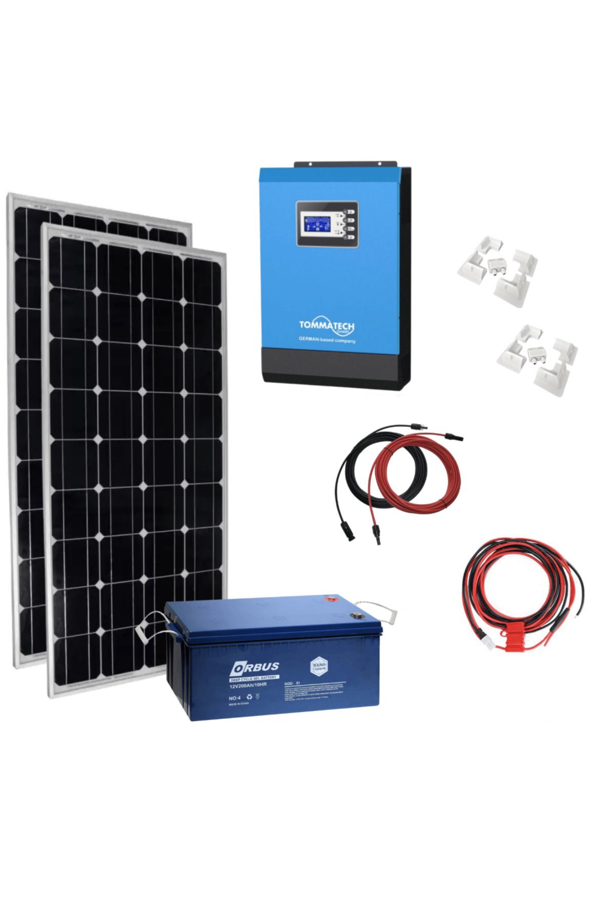 Fabri Solar Güneş Enerjisi Karavan Solar Paket – 1Kw Mppt Akıllı Tam Sinüs İnverter + 2X 200W Güneş Paneli + 1X