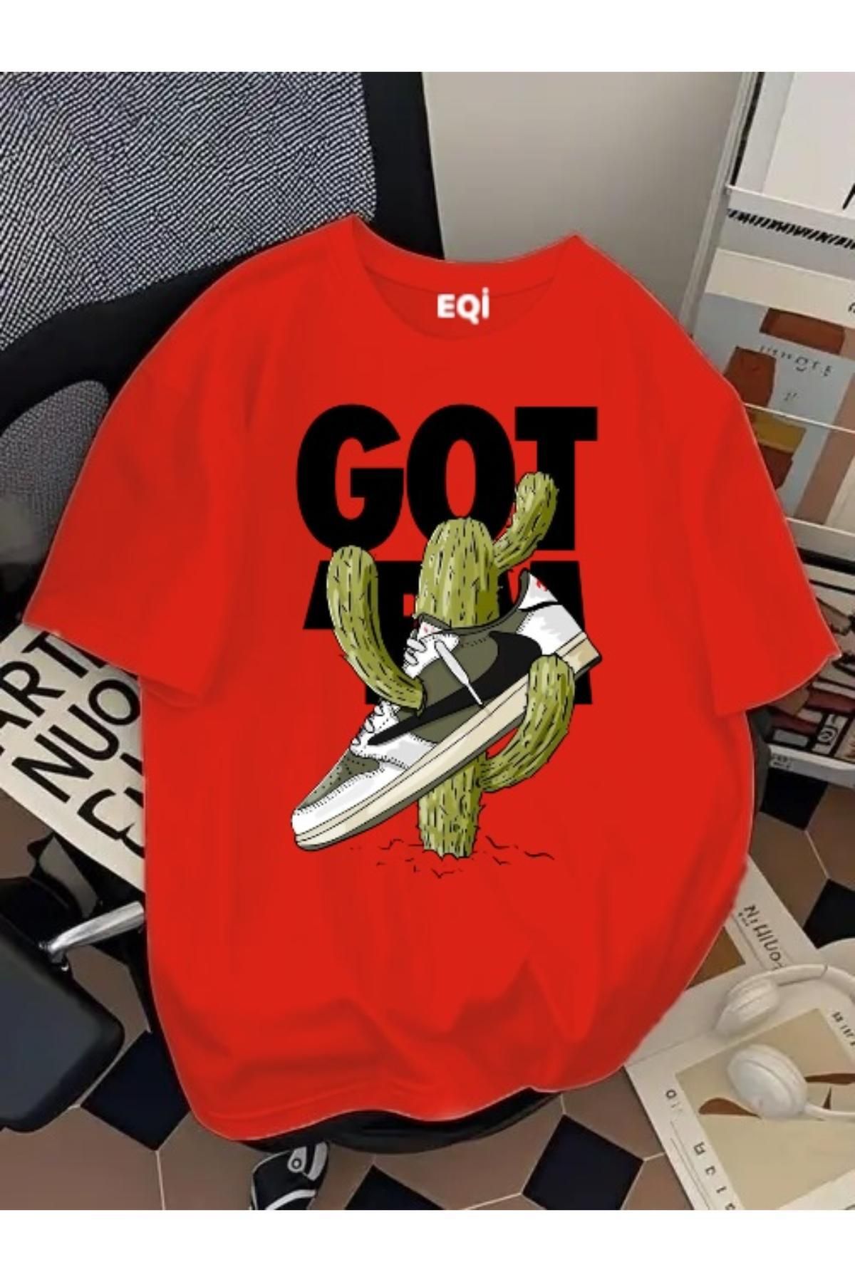 EQİ Got It Kaktüs Ayakkabı Baskılı Oversize T-Shirt