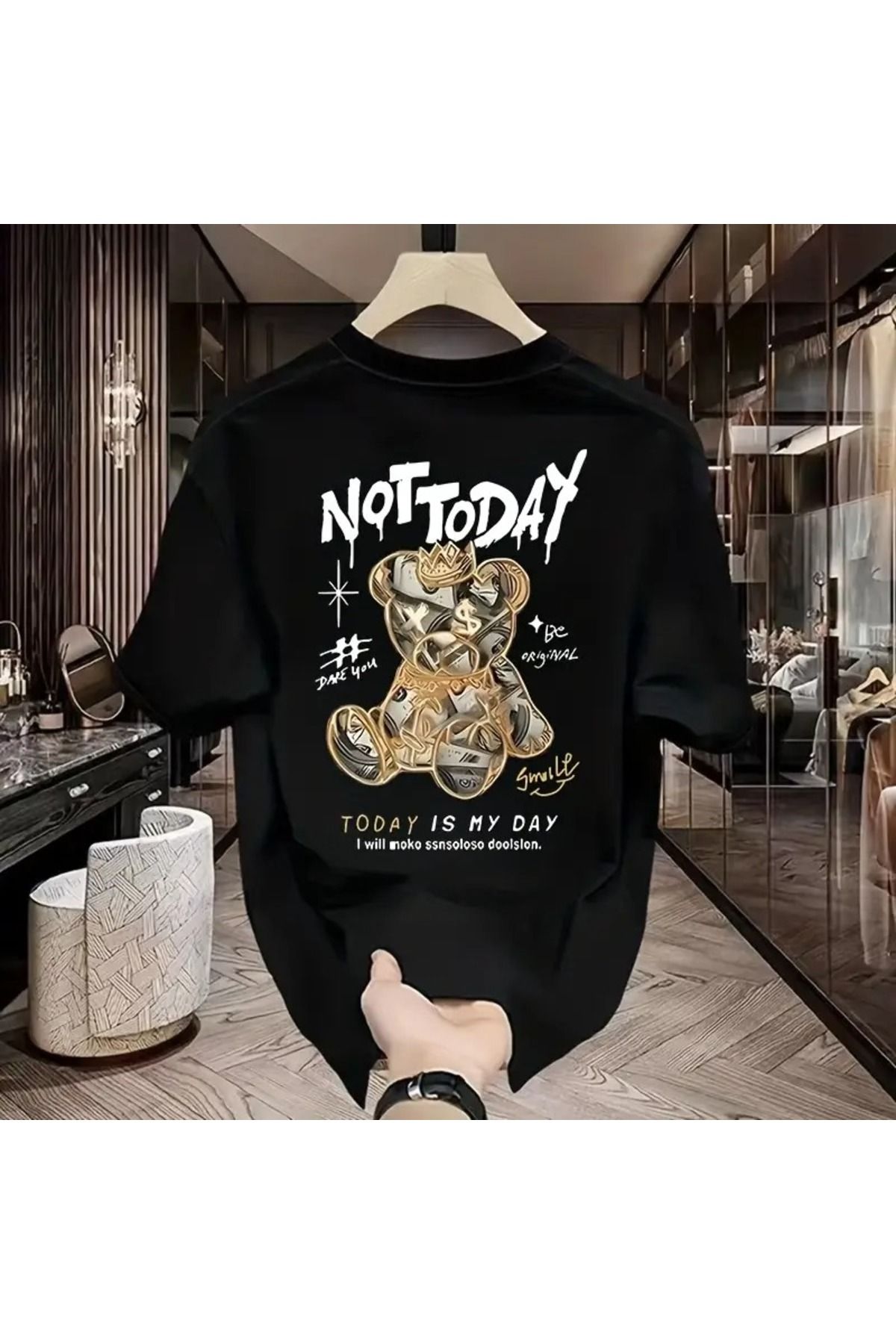 LAND MODA Yaka, Büyük Beden T-Shirt, Rahat Yaz Tee, Yüksek Sokak Stili, Kısa Kollu, "BU GÜN DEĞİL
